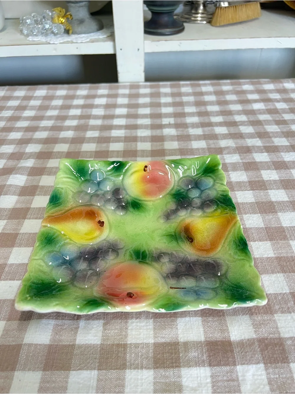 Vintage Italy fruit embossed square plate decor grandma core